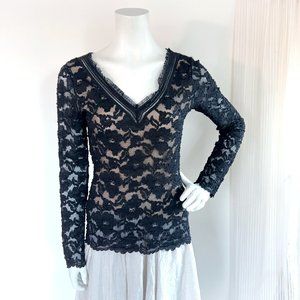 Long Sleeve Black Lace Fitted Bodice V-Neck 🖤